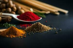 spices and spices on a black background. AI-Generated photo