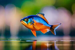 a fish with bright colors is floating on the water. AI-Generated photo