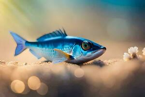 un pescado en el playa con un Dom brillante. generado por ai foto