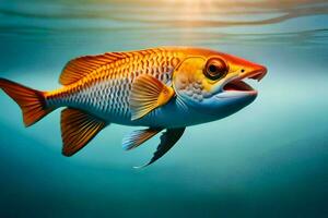 un pescado con un grande boca es nadando en el agua. generado por ai foto