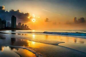 el Dom conjuntos terminado el playa y edificios generado por ai foto