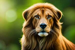 a lion is looking at the camera in this photo. AI-Generated photo