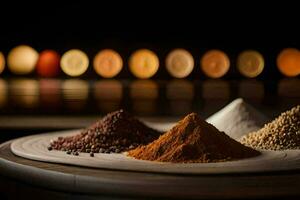 a bowl of spices on a table. AI-Generated photo