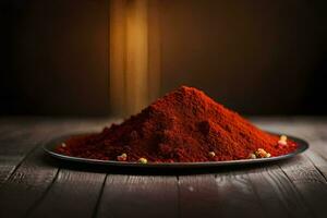 a pile of red chili powder on a plate. AI-Generated photo