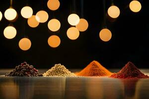 a variety of spices and spices on a table. AI-Generated photo