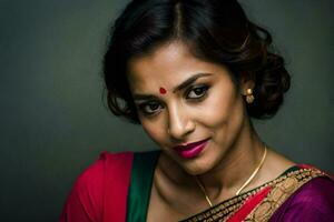 a woman in a sari posing for a portrait. AI-Generated photo