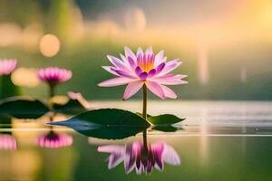 a lotus flower is floating in the water. AI-Generated photo