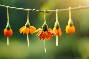 naranja flores colgando desde un cable. generado por ai foto