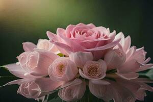 pink roses are reflected in a vase. AI-Generated photo