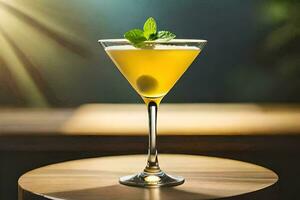 a cocktail with a green leaf on top. AI-Generated photo