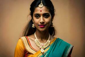 a beautiful indian woman wearing a sari. AI-Generated photo