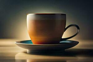 a coffee cup sits on a saucer. AI-Generated photo