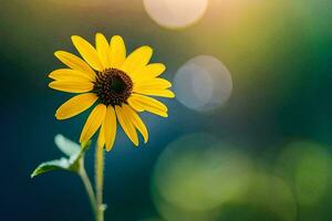 un soltero amarillo girasol es en el primer plano. generado por ai foto