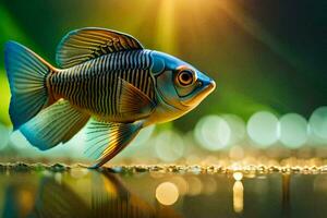 a fish with a bright blue and black body. AI-Generated photo