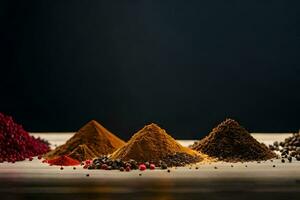 various spices and spices on a table. AI-Generated photo