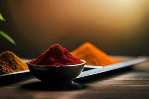 spices in a bowl on a table. AI-Generated photo