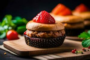 a hamburger with a strawberry on top. AI-Generated photo