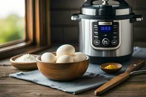 instant pot with eggs and spices. AI-Generated photo