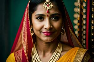 hermosa indio novia en tradicional atuendo. generado por ai foto