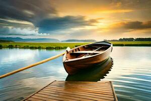 un barco en el lago. generado por ai foto