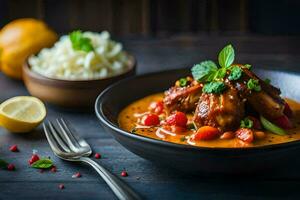 pollo alas en un curry con Tomates y limones generado por ai foto