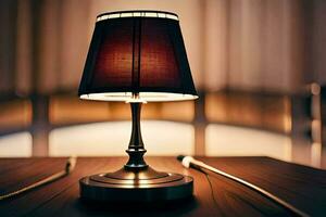 a table lamp on a wooden table. AI-Generated photo