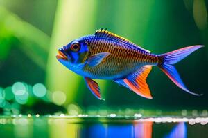 a fish with bright colors is swimming in the water. AI-Generated photo