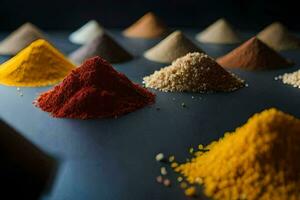 a variety of spices and spices on a black surface. AI-Generated photo