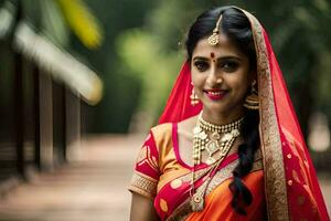 a beautiful indian bride in traditional attire. AI-Generated photo