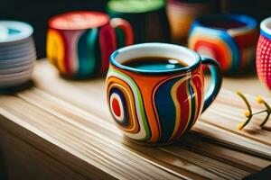 colorful coffee cups on a table. AI-Generated photo