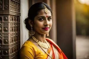 a beautiful indian woman in a sari. AI-Generated photo