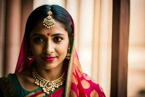 un hermosa indio novia en tradicional atuendo. generado por ai foto