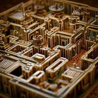 Intricate AI Generated Miniature Maze on Motherboard photo