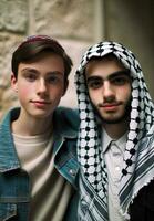 Symbol of Friendship Jewish and Palestinian Teens United for Peace. Generative ai. photo