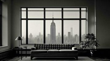 elegante minimalismo lujo vivo habitación en Nueva York generativo ai Arte foto