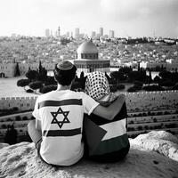 Young Couple in Love Symbol of Peace and Reconciliation in Jerusalem. Generative AI. photo