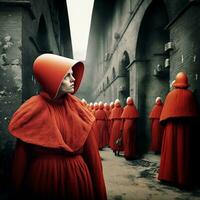 Dystopian Handmaid's Camp   AI generated Image photo