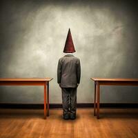 Retrograde Classroom Discipline Punished Pupil in Dunce Cap   generative ai photo