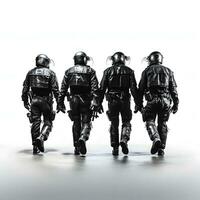 Black and White Riot Police Sketch on White Background. Generative AI. photo