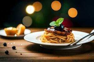 the food is served on a plate with a fork and a spoon. AI-Generated photo