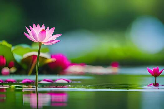 rosado loto flores en el agua. generado por ai foto