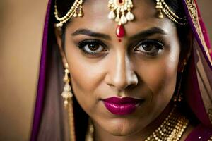 a beautiful indian woman wearing a traditional bridal outfit. AI-Generated photo