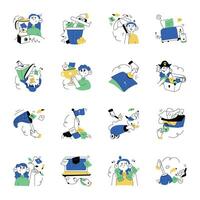Collection of Data Files Hand Drawn Mini Illustrations vector