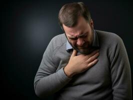 hombre aparece a ser en dolor en gris antecedentes ai generativo foto