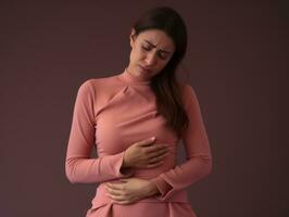 mexicano mujer aparece a ser en dolor en gris antecedentes ai generativo foto