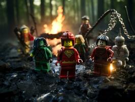 Lego heroes teaming up to save the world AI Generative photo
