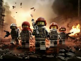 Lego heroes teaming up to save the world AI Generative photo