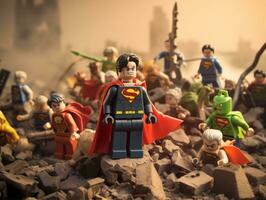 Lego heroes teaming up to save the world AI Generative photo