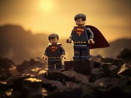 Lego heroes teaming up to save the world AI Generative photo