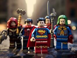 Lego heroes teaming up to save the world AI Generative photo